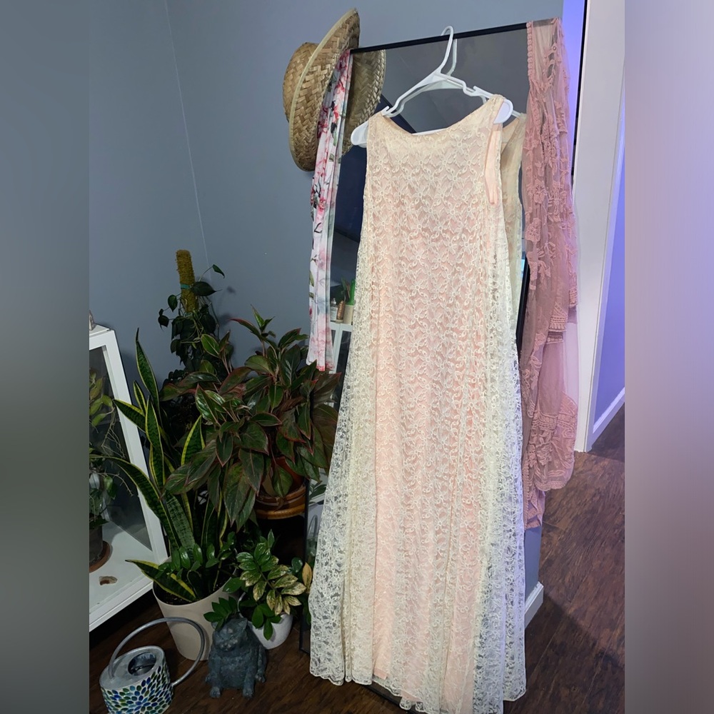 Vintage 1960s Nadine Baby Pink and White Maxi Gown/Dress